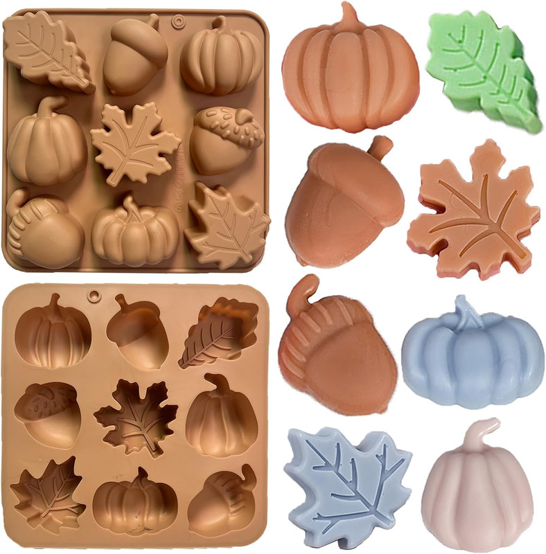 2Pcs Fall Silicone Molds Autumn Silicone Chocolate Molds, Thanksgiving Candy Mol