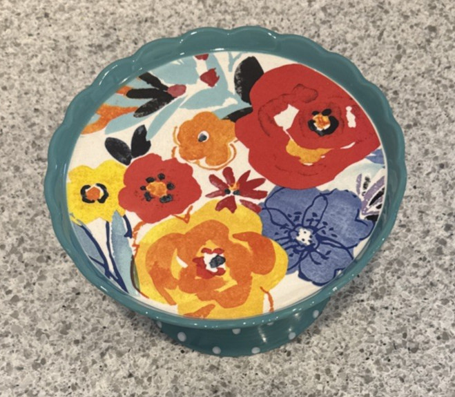 Pioneer Woman Flea Market Floral Polka Dot Cake Stand Decor EXCELLENT 8” X 4.25” gallery