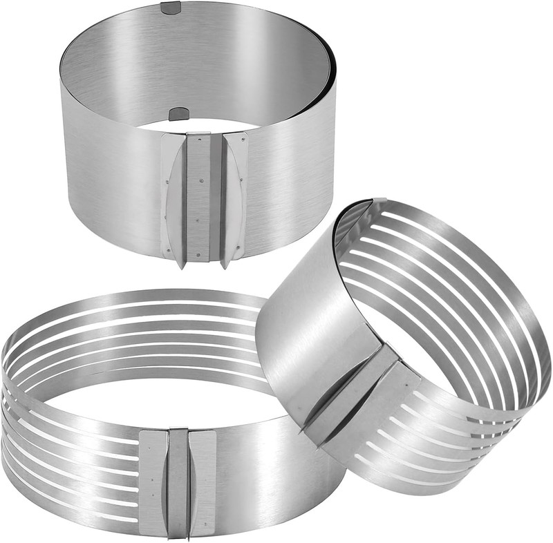 Cake Ring Set of 3, Cake Layer Slicer Cake Rings Mousse Mold Adjustable with