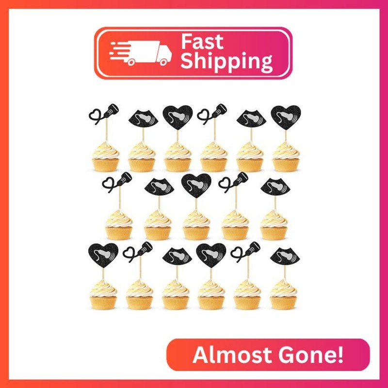 Sonography Cupcake Toppers, 24 PCS Ultrasound Cake Decorations for Sonographer,