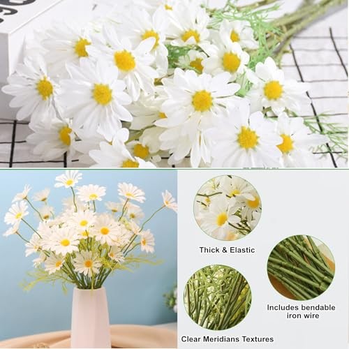 Artificial Flowers 8 Bundles 20” White Artificial Daisy Flowers UV Resistant gallery