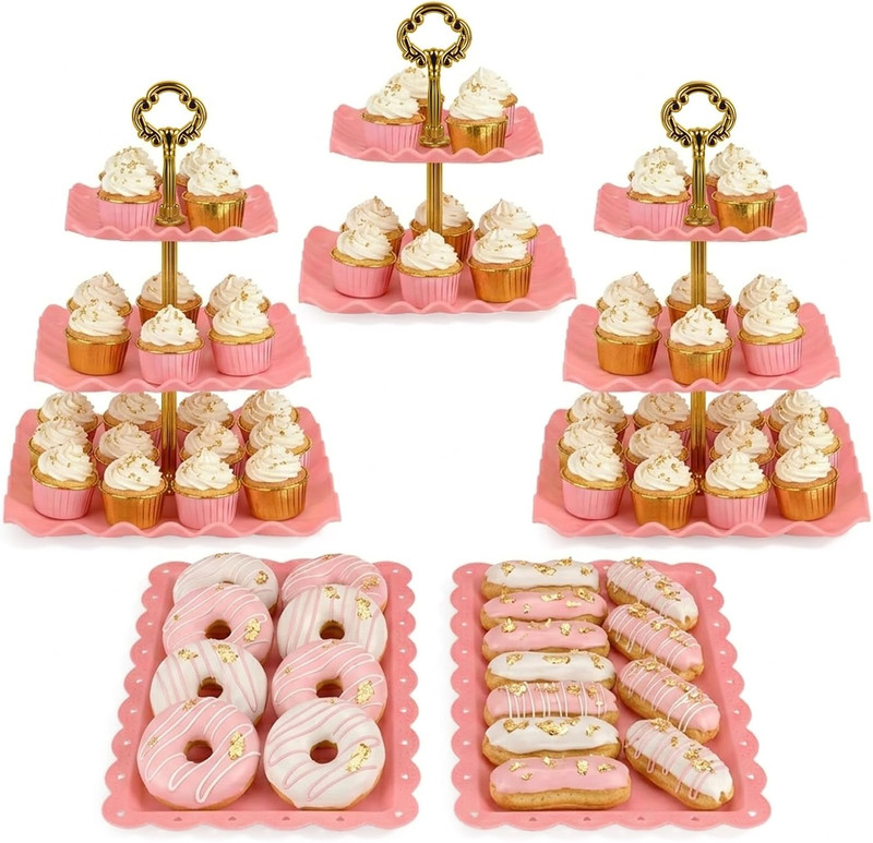 5 Piece Cake Stand Set with 2 X 3-Tier Cupcake Stands, 1 X2-Tier Cupcake Stands, gallery