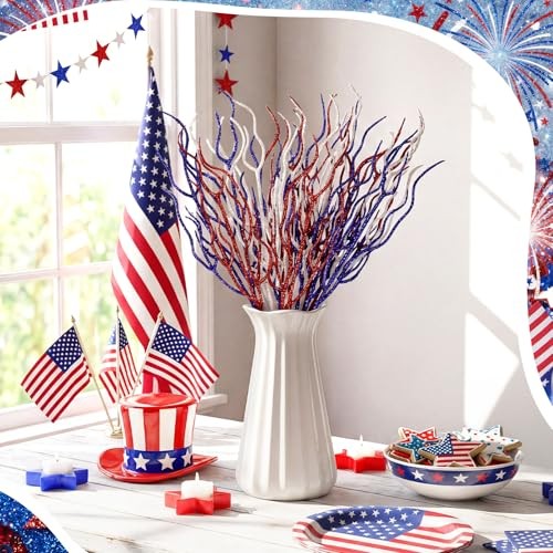 Giegxin 16 Pack Red White and Blue Artificial Red Blue and White No Berries gallery