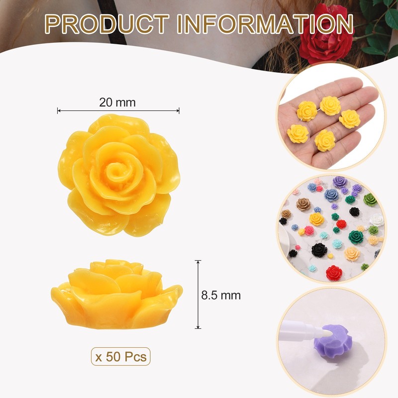 50 Pcs Yellow Resin Rose Flower Beads, 20mm Flatback Flower Charm gallery