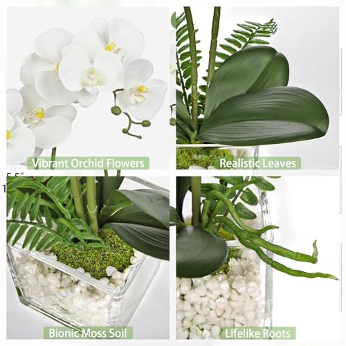 White Orchids Artificial Flowers 16.1" Faux Orchids White Orchid &Green Moss gallery