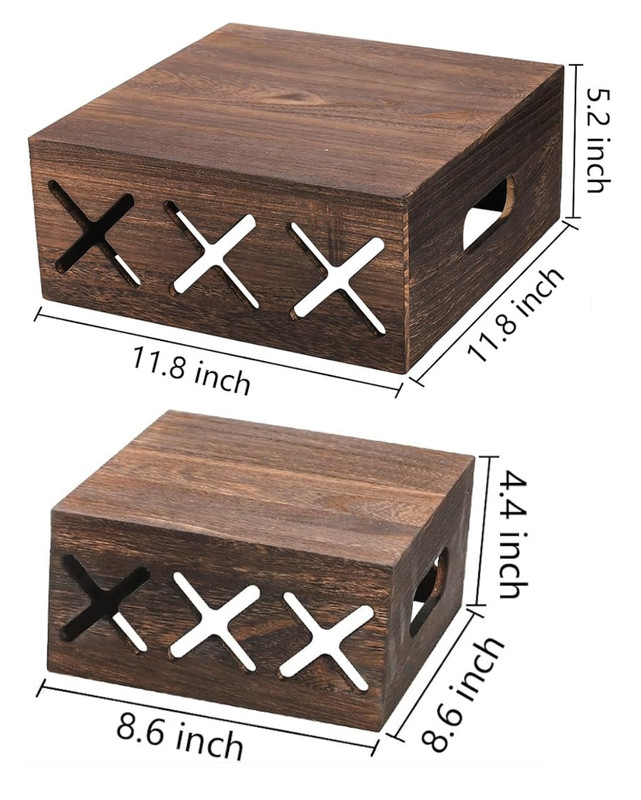 Set of 2 Square Wooden Display Stands, Rustic Cake Dessert Stackable Crate Riser