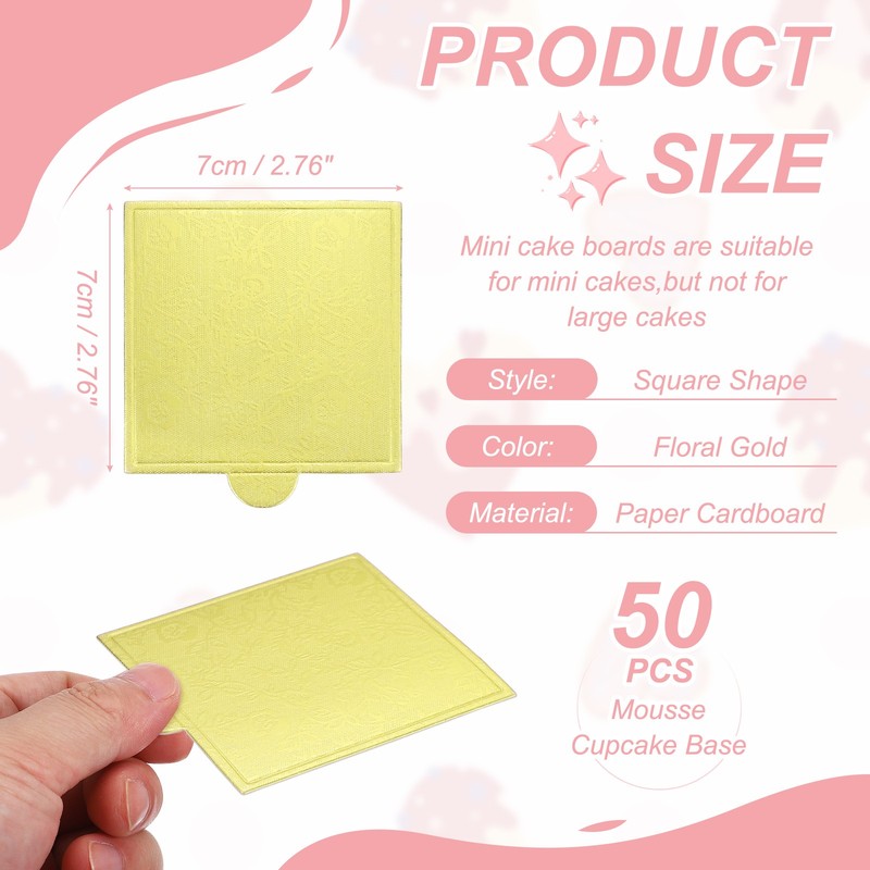 50 Pcs Mini Cake Boards, 2.8 Inch Square Mousse Cake Base, Floral Gold gallery