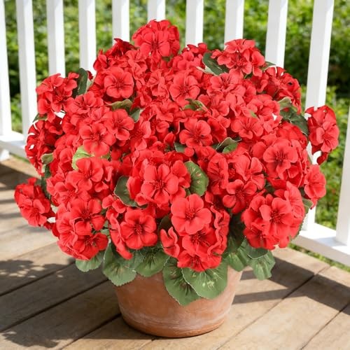 Bundles Artificial Geranium Flowers for Outdoors Spring Decor Geraniums 6 Red