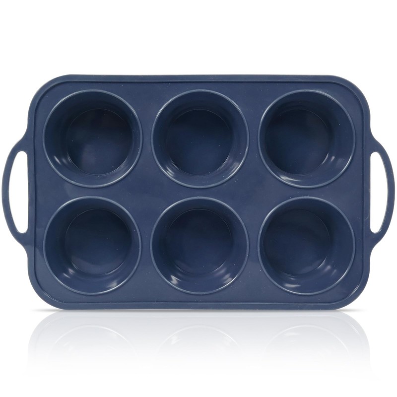 Vnray Jumbo Silicone Muffin Pan with Metal Frame, Non Stick 6 Cup Size, Gray