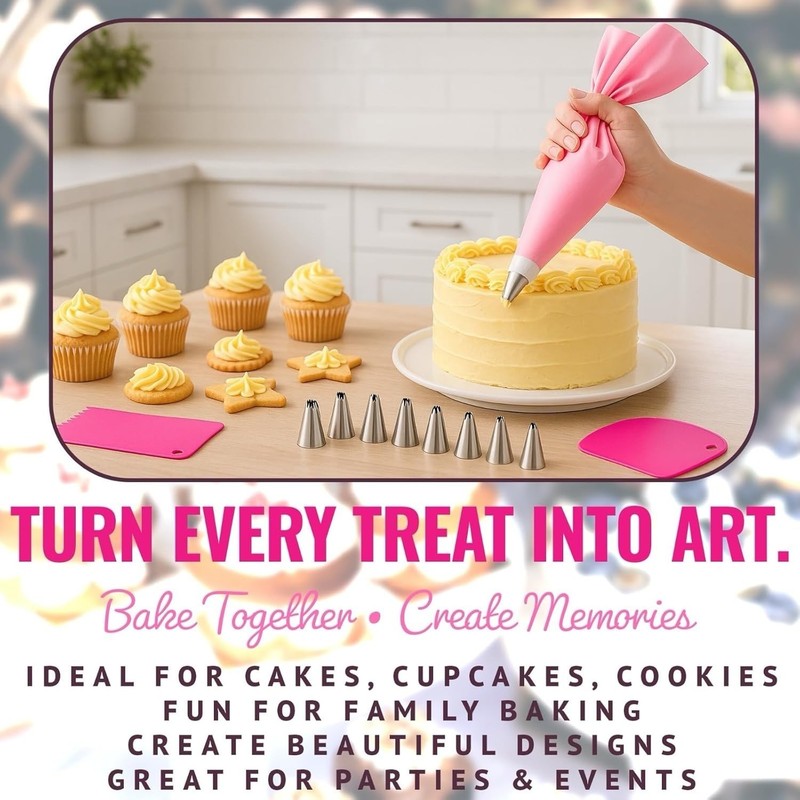 21PCS Cake Decorating Supplies Kit Reusable Piping Bags Tips Nozzles Scrapers gallery