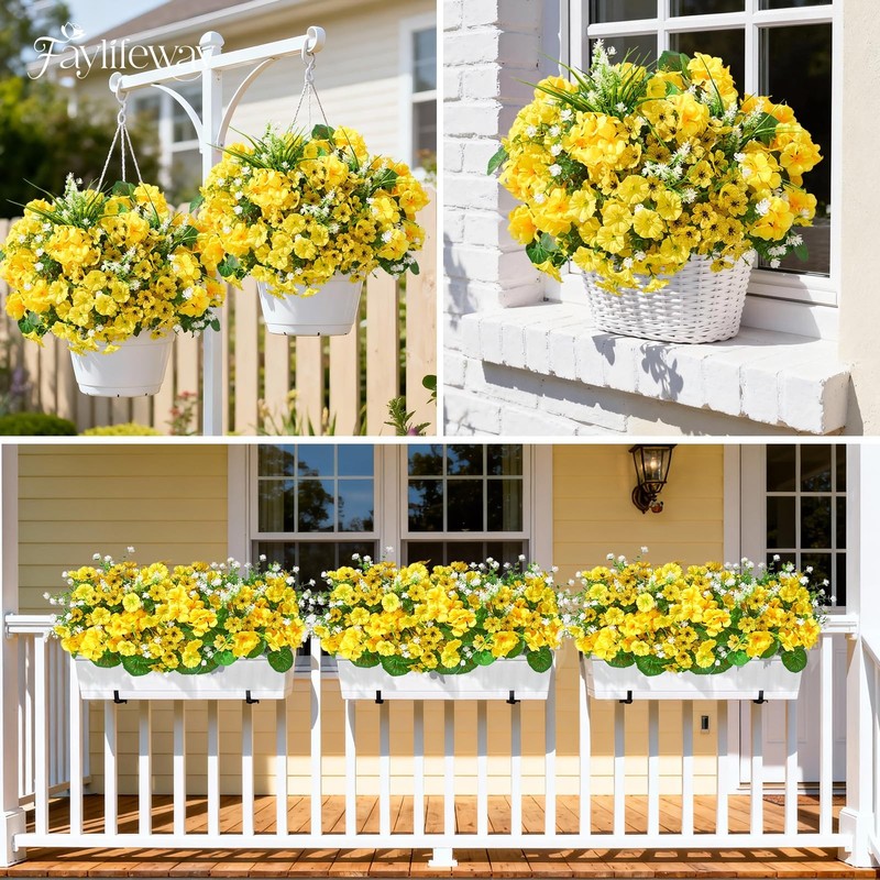Faylifeway 16 Bundles Artificial Flowers For Outdoors Uv Resistant Silk Faux gallery