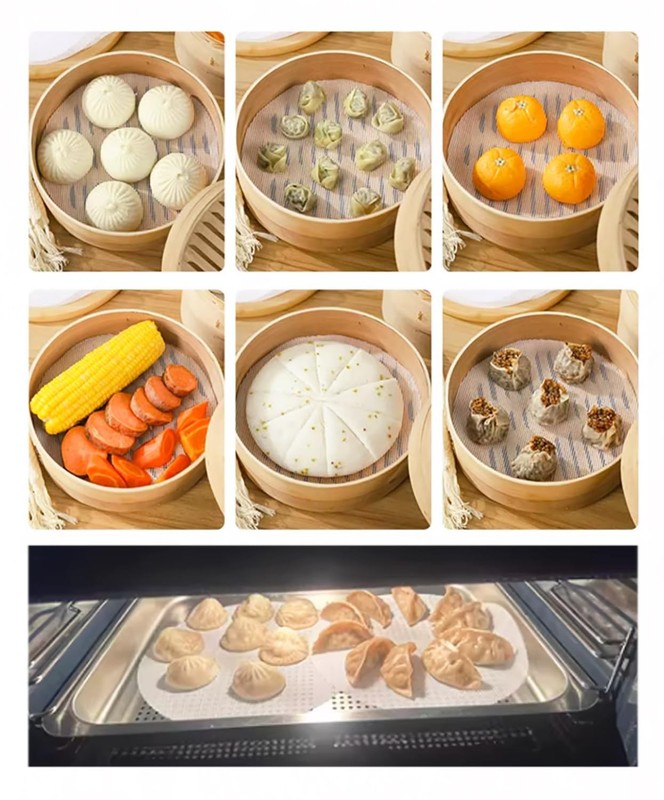 ONLYKXY 2pcs White Steamer Liners Reusable Round Non-stick 23cm/9inch, gallery