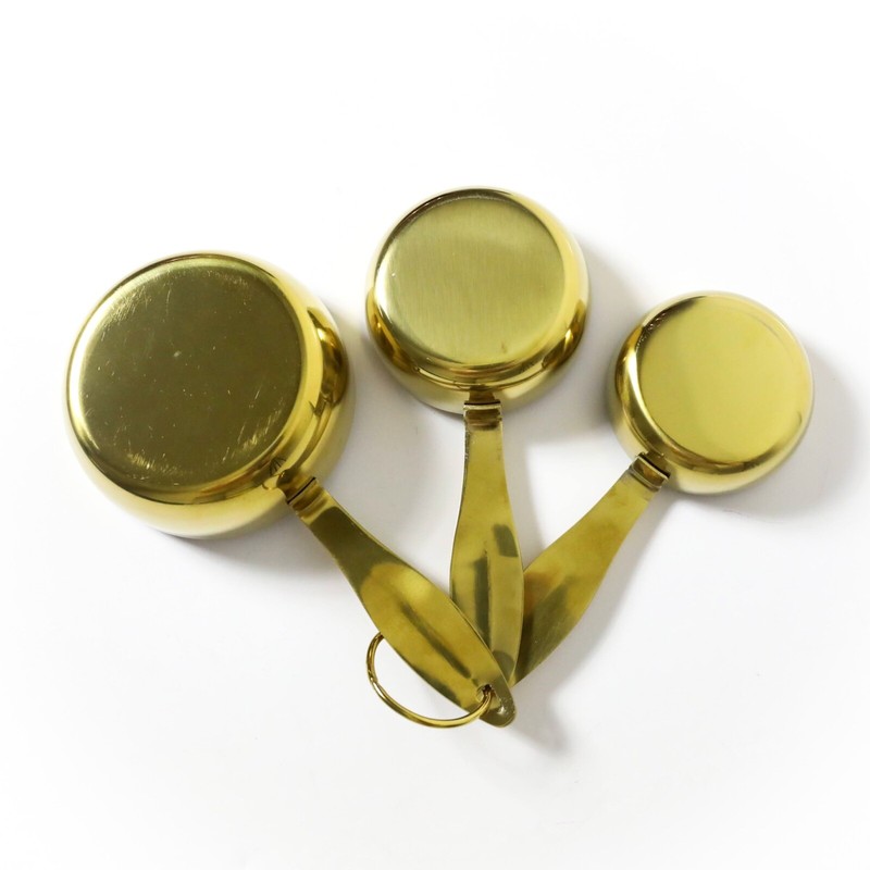 Set of 3 metal measuring cups sturdy gold-toned cottage farmhouse rustic retro gallery
