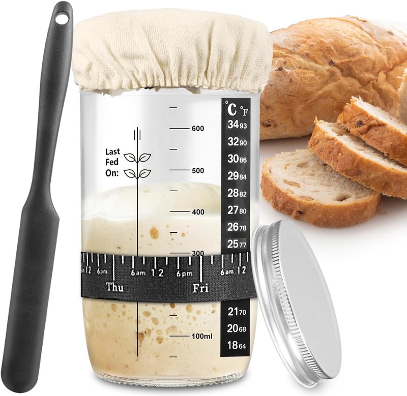 Sourdough Starter Jar, 24 oz Sourdough Starter Kit with Date Marked Feeding B... gallery