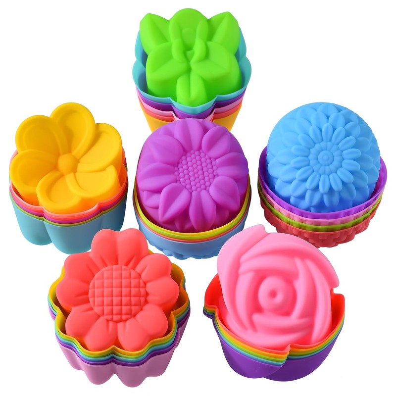 Reusable Silicone Baking Cups,Silicone Cupcake Liners for baking, Multi Flowe…