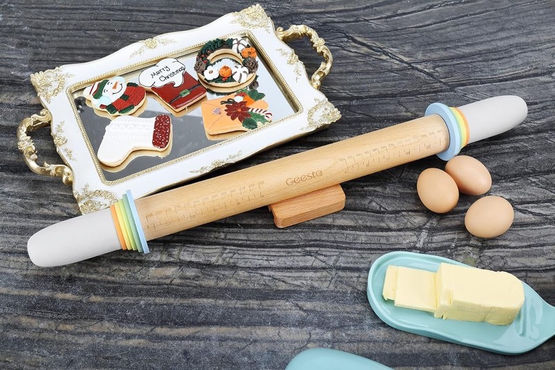 Adjustable Wood Rolling Pin with 5 Thickness Rings, Precise Dough Roller Hand... gallery