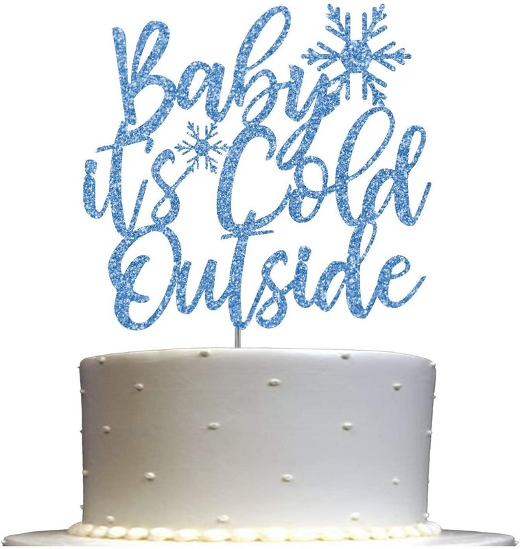 Blue Baby It’s Cold Outside Cake Topper Blue Glitter, Baby Shower Party Decorati