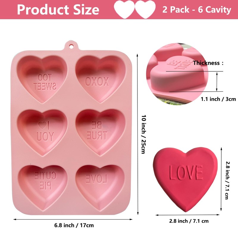2 Pack 2.8 Inch Conversation Heart Molds 6 Cavity Silicone Muffin Pan Baking gallery