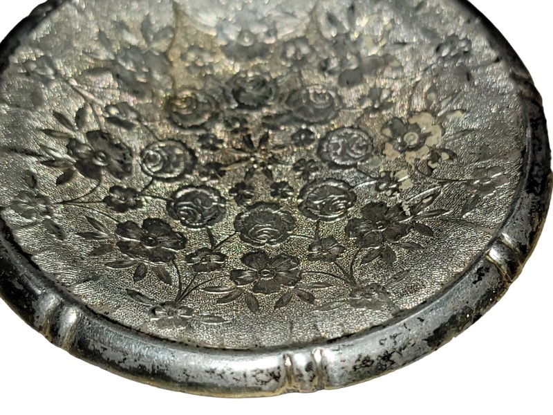 Vintage Aluminum Round Floral 3 1/4" Mini Cake Stand Made in Italy gallery