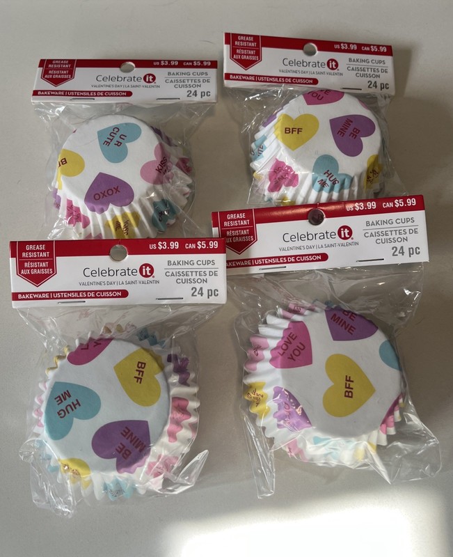 Valentines Baking Cups, Grease Resistant. 4 Packs ( 24 Pcs Per Pack) New.