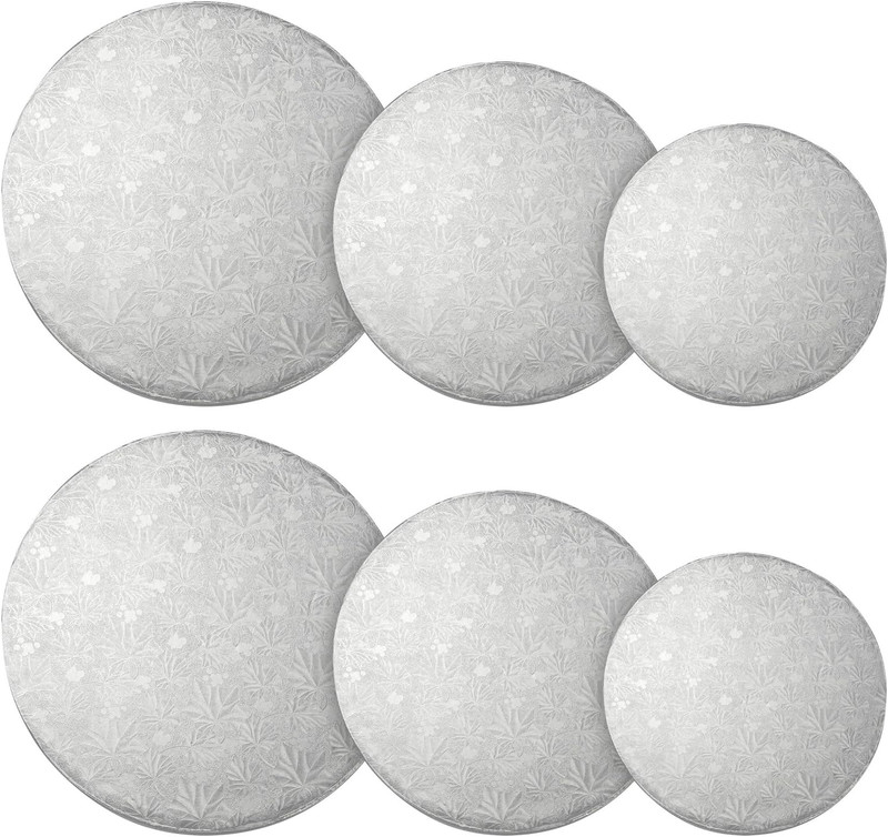 Set of 6 Silver Cake Drums, 8, 10 and 12 Inch round Boards for Baking (2 of Each