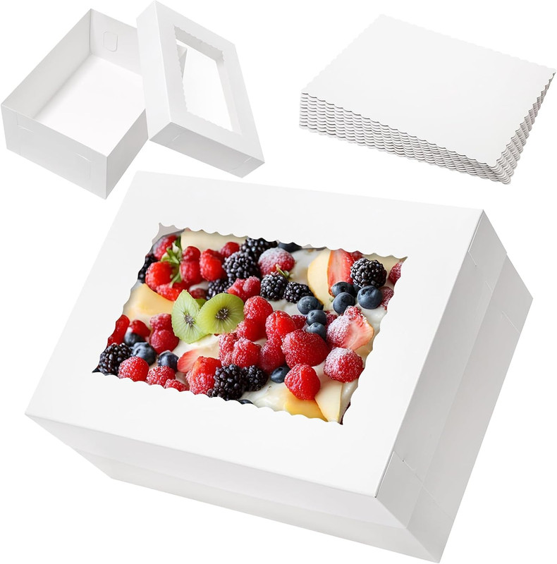 10Pcs 14X10X6 Quarter Sheet Cake Boxes with 10 Pcs Cake Boards - Rectangle Baker