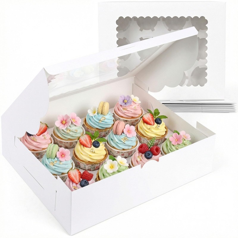6PCS White Cupcake Containers, 12 Count with Window Boxes Holding 72 Pastry B…