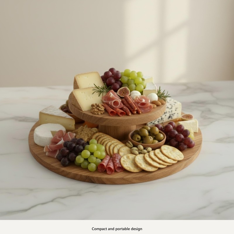 Acacia Wood Cake Stand – 12" 3-in-1 Removable Foot & Detachable Board, 2-Tier... gallery