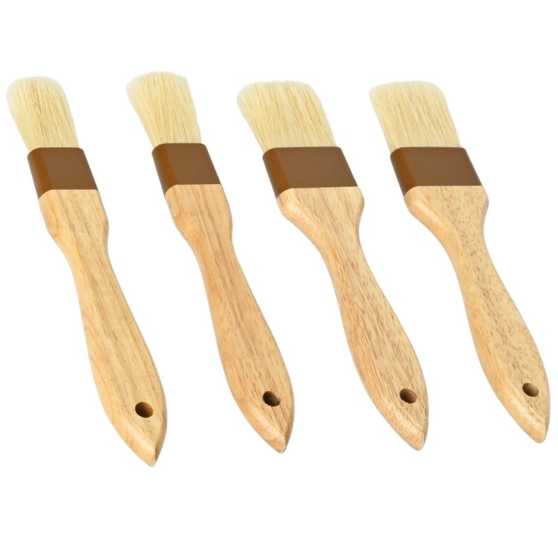 4 Pcs Natural Bristle Pastry Brushes 1 and 1.5 Inch Baking Basting Set