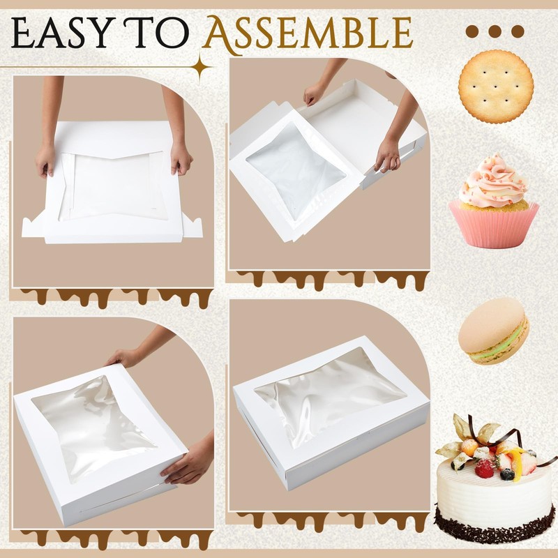 30 Pcs 19 x 14 x 4 Inches Cake Boxes White Rectangle Bakery Boxes with Window... gallery