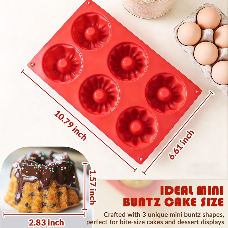 HKMTT Small Silicone Buntz Pan, Mini Fluted Tube Rum Cake Baking Molds, 6 Cav... gallery