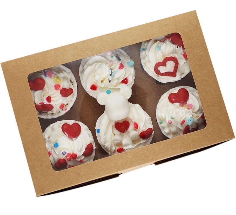 24-Pack 6 Count Cupcake Boxes With Window, Kraft Paper Containers, 3.7×4.2×3.7″
