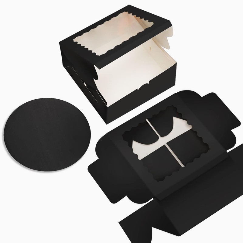 Black Cake Boxes 18-Pack 8x8x5 Inches with Window and 18 Cake Boards gallery