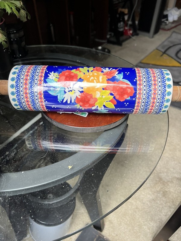 The Pioneer Woman Fiona Floral Stoneware Ceramic Rolling Pin RARE Retired HTF gallery