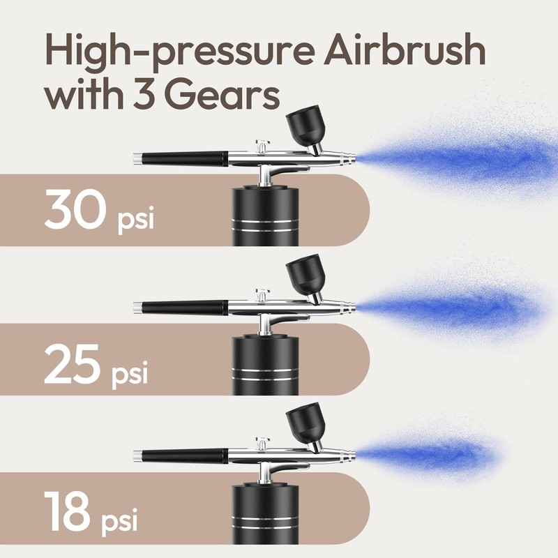 Airbrush Kit with Compressor 30PSI Portable Gun Rechargeable Black gallery