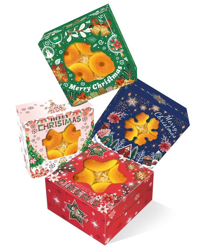 60 PCS Christmas Bakery Boxes With Window 6x6x3 Inch Macaroon Cookie Box gallery