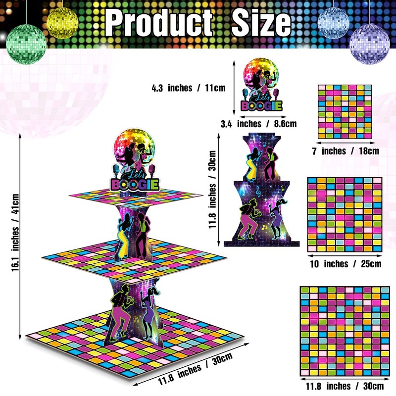 70's Disco Party Decorations Retro Disco Cupcake Stand 11.8 In H X 9.8 In W X 7. gallery