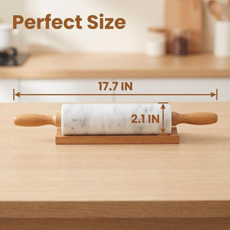 White Marble Rolling Pin for Baking 10inch Barrel，Dough Roller | With Wooden Han gallery