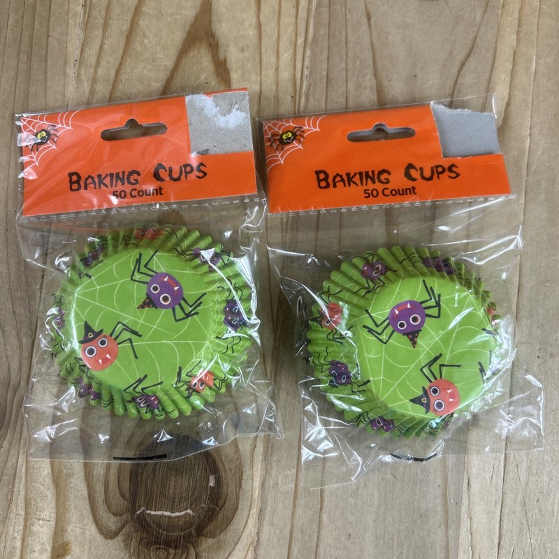 Halloween Baking Cups Picks Cupcake Liners 4x 50 Pack Spiders Bats gallery