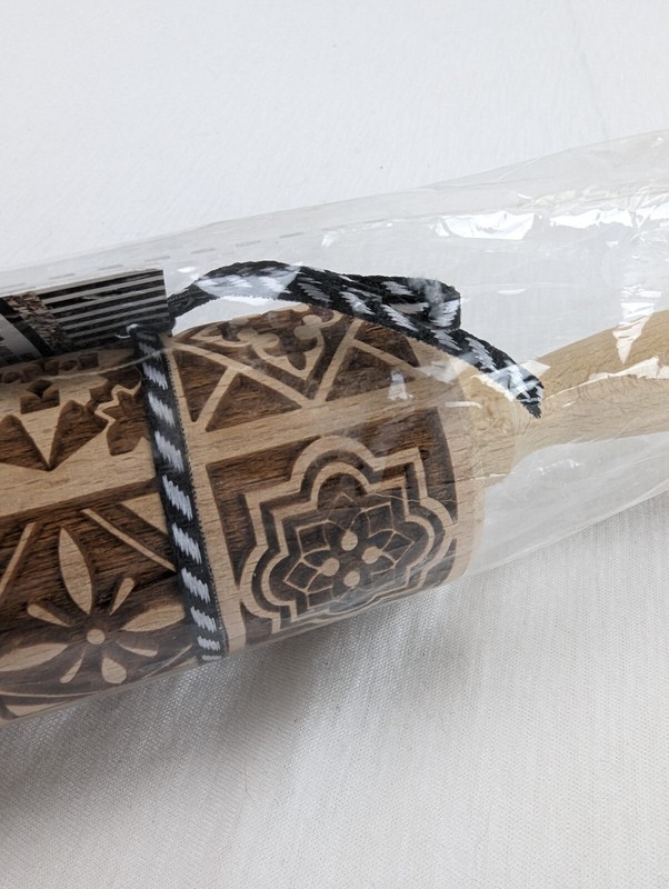 Gia Roma Beech Wood Rolling Pin & Cookie Cutter Boho Squares Handmade New gallery