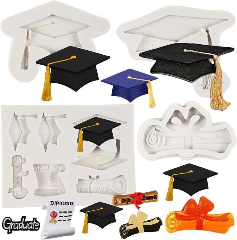 Graduation Fondant Molds Graduation Cap Diploma Scroll Silicone Mold for
