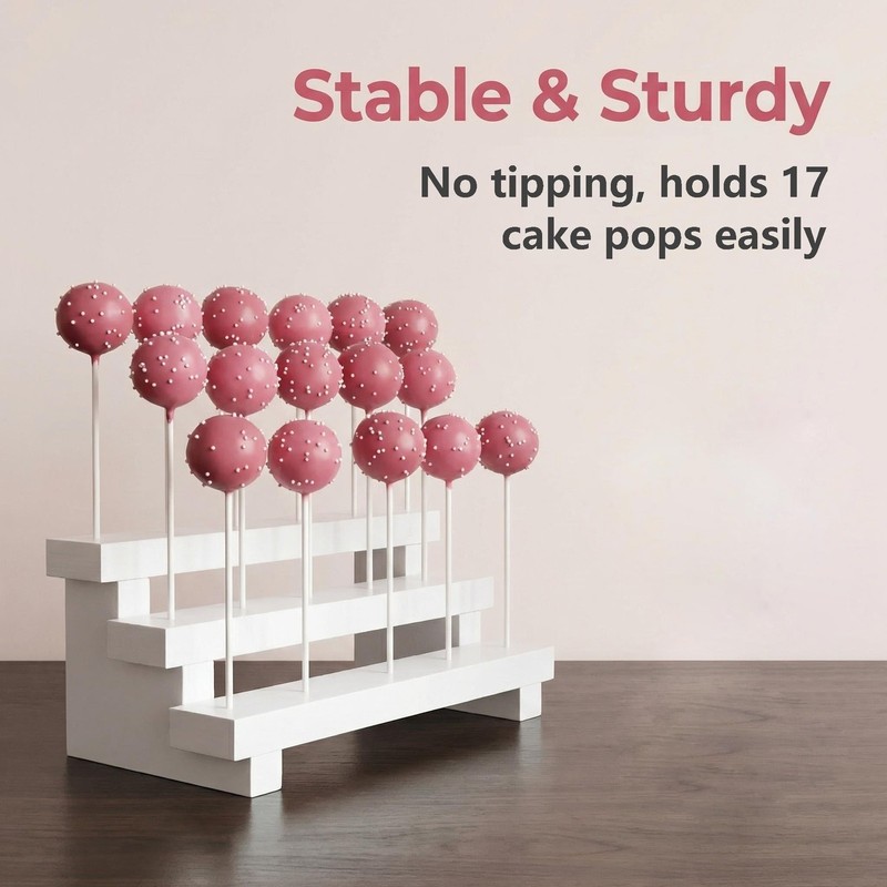 NANGOPOP Cake Pop Stand Display Riser 3 Tier Wood Lollipop Holder, 17 Hole S... gallery
