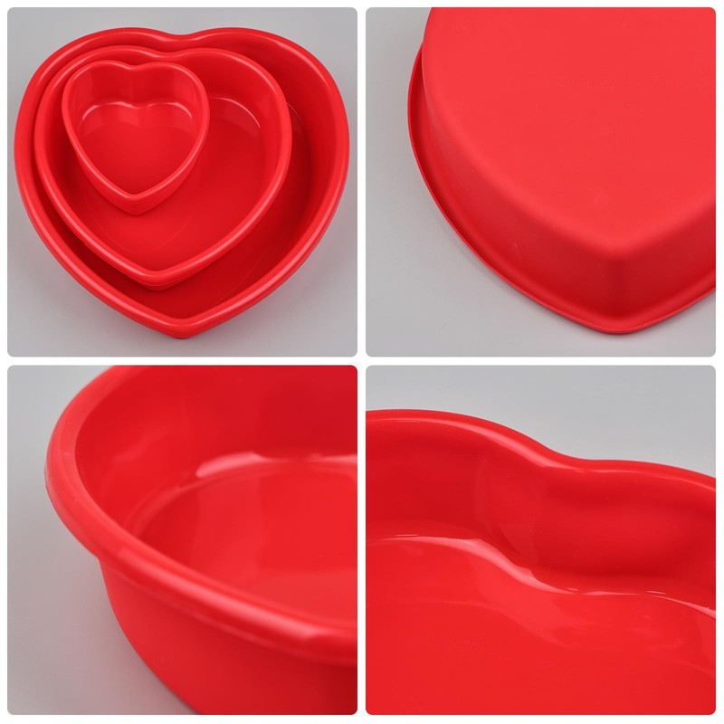 3 PCS 4/7/9 Inch Heart Cake Pan Set Nonstick Silicone Baking Mold Desserts gallery