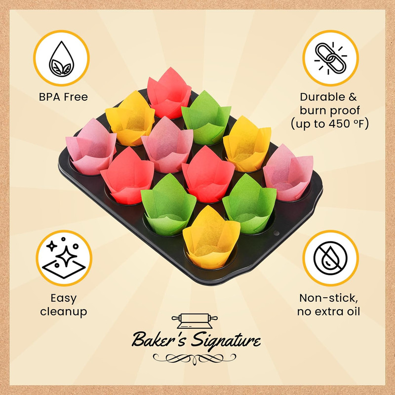 Tulip Cupcake Liners, Muffin Liners for Baking by Baker’S Signature – 160Pcs of gallery