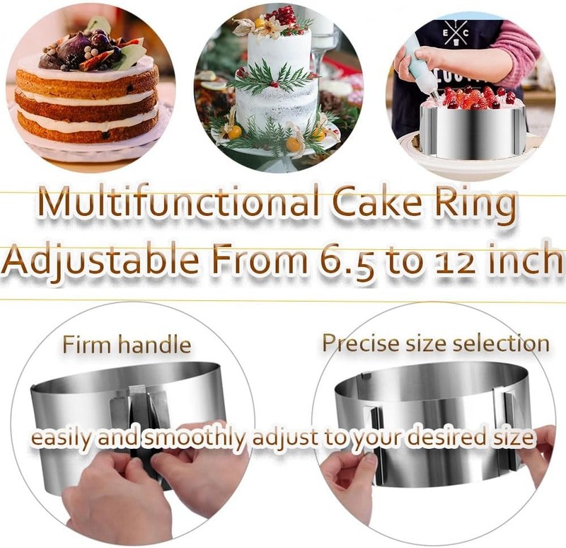 Cake Rings Mousse Mold Adjustable 6 to12 Inch Stainless Steel Round Cake Molds gallery