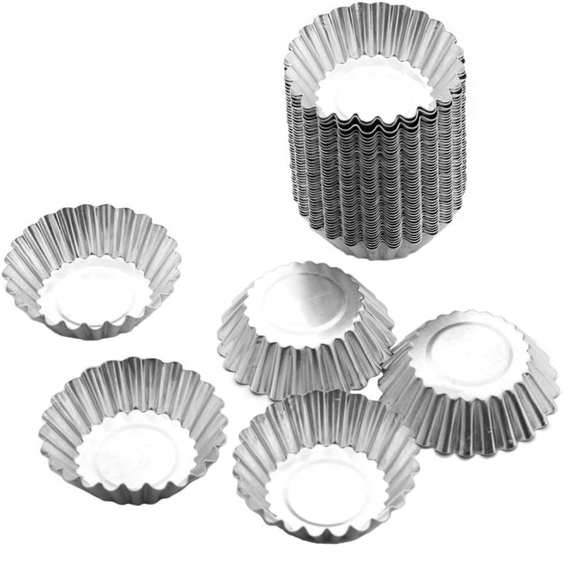 50 PCS Aluminum Egg Tart Mold Small Pie Tin Mini Cupcake Cake Muffin Cookie