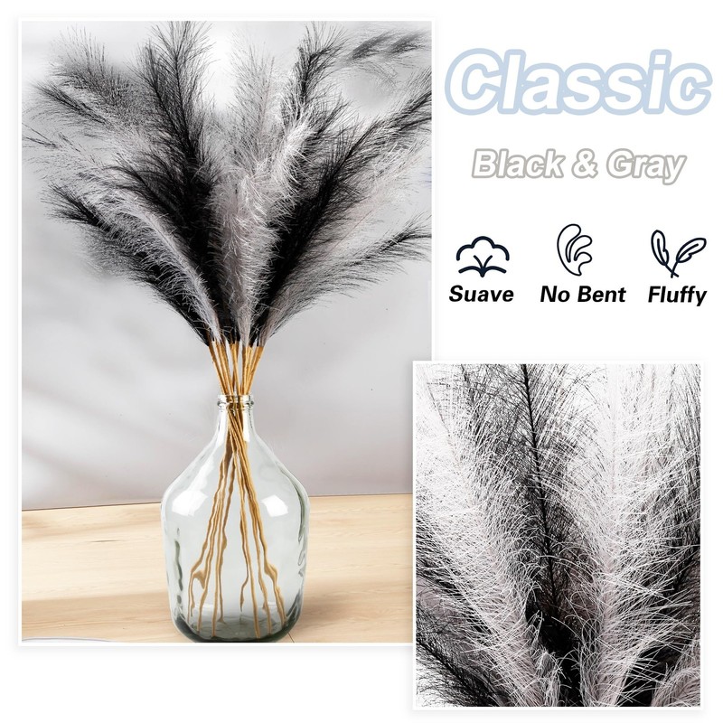 Acfruits 12 Pcs Black And Gray Faux Pampas Grass Decor 38/3.1Ft Tall Fake gallery