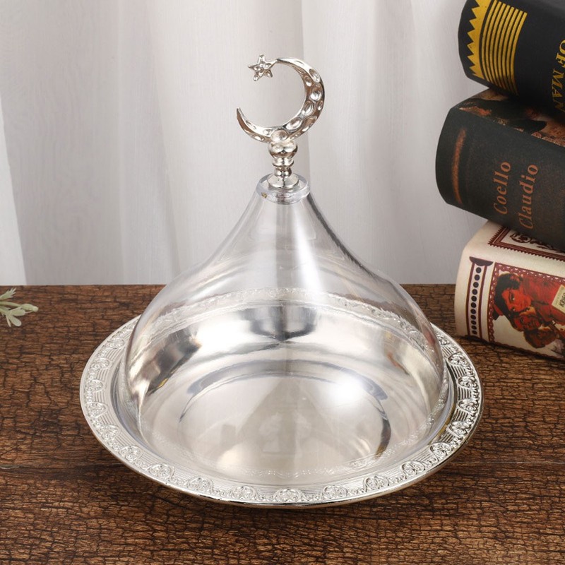 Metal Ramadan Tray with Clear Dome Lid Mini Cake Candy Tray JQ gallery