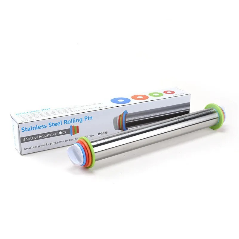 Adjustable Stainless Steel Rolling Pin Dough Thickness Guide Baking Tool Kitchen gallery