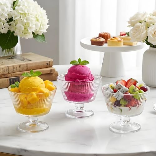 Set of 6 Glass Dessert Bowls, 8 Oz Footed Ice Cream Cups with Pedestal, gallery